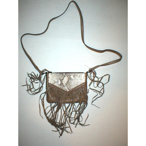 Kooba Leather Handbag Bag Brown Python Fringe Logo New Womens Cross body Snake - Picture 2 of 8